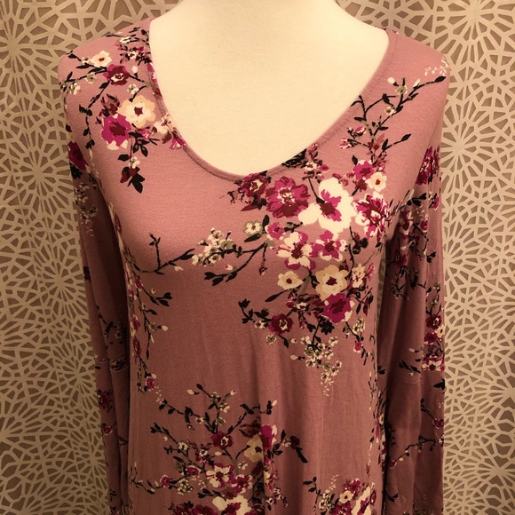 Pink Rose Floral Bell Sleeve Long Sleeve Dress - Picture 2 of 8